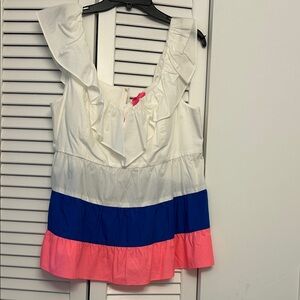 Lilly Pulitzer White, Blue, and Pink Ruffle Top